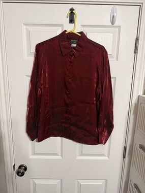 Southern Lady Deep Red Satin Dress Shirt